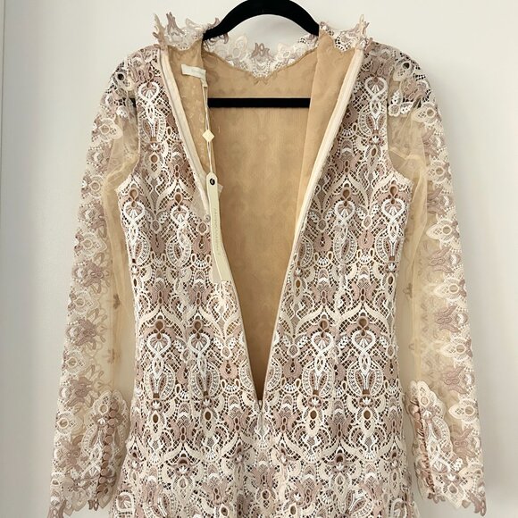 Jonathan Simkhai Natural Tulle-paneled Guipure Lace Mini Dress Nude Combo 6  NWT - Picture 14 of 16